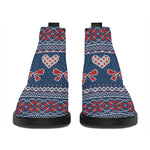 Valentine's Day Knitted Pattern Print Flat Ankle Boots