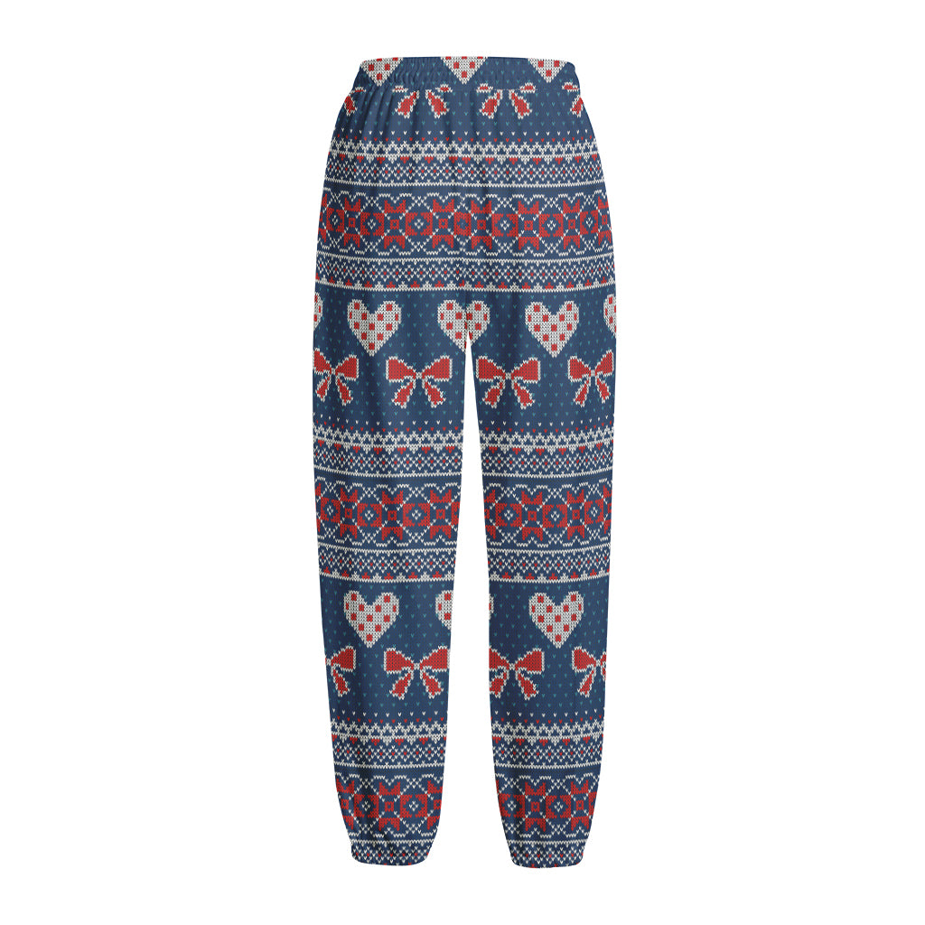 Valentine's Day Knitted Pattern Print Fleece Lined Knit Pants