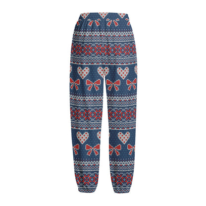 Valentine's Day Knitted Pattern Print Fleece Lined Knit Pants