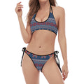 Valentine's Day Knitted Pattern Print Halter Scoop Tie Side Bikini