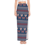 Valentine's Day Knitted Pattern Print High Slit Maxi Skirt