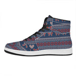 Valentine's Day Knitted Pattern Print High Top Leather Sneakers