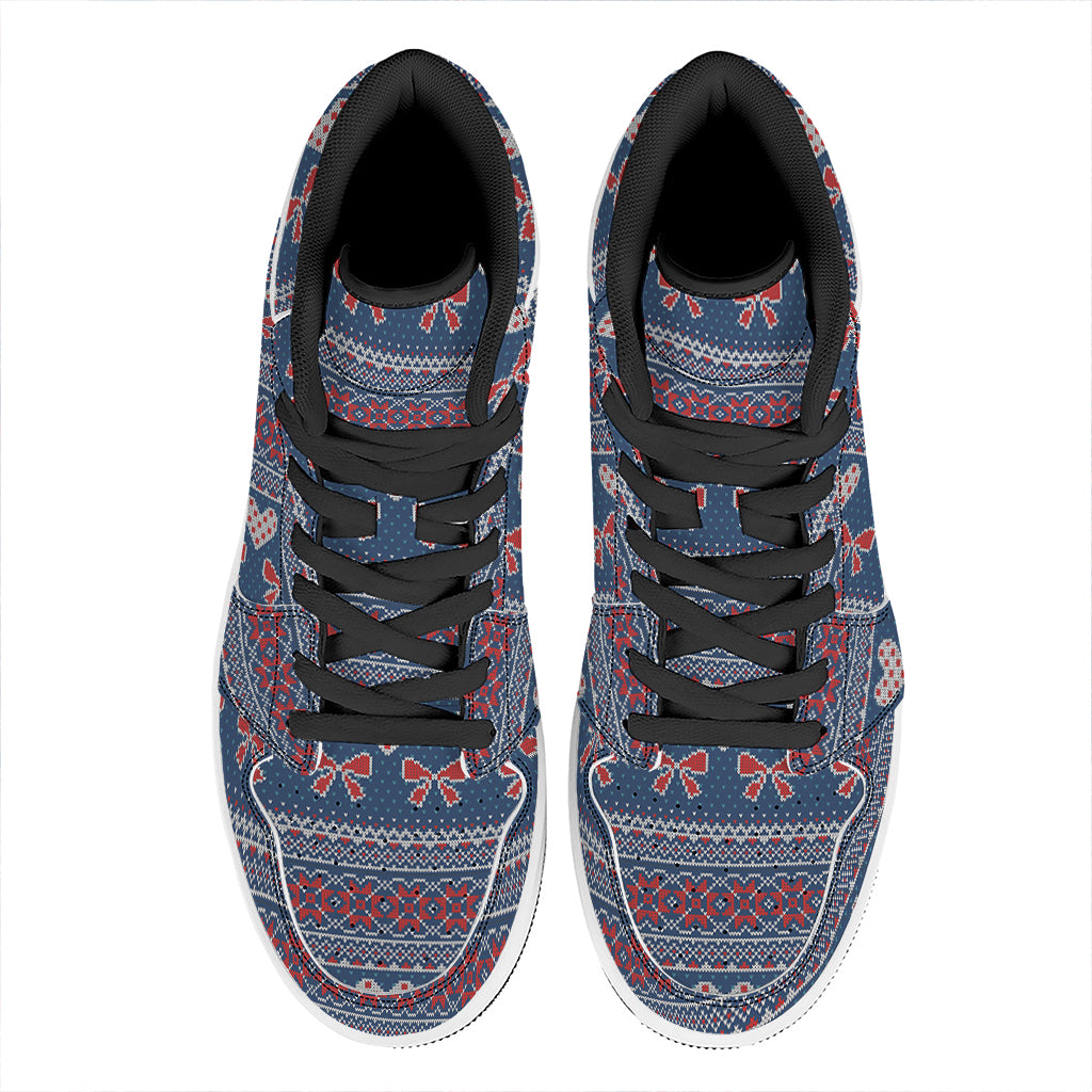 Valentine's Day Knitted Pattern Print High Top Leather Sneakers