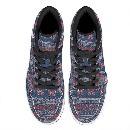 Valentine's Day Knitted Pattern Print High Top Leather Sneakers