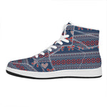 Valentine's Day Knitted Pattern Print High Top Leather Sneakers