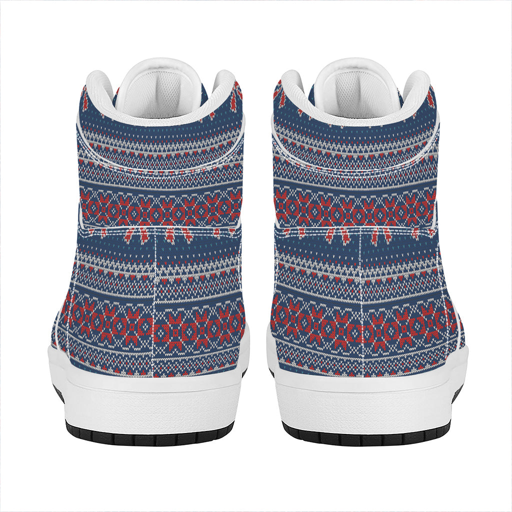 Valentine's Day Knitted Pattern Print High Top Leather Sneakers