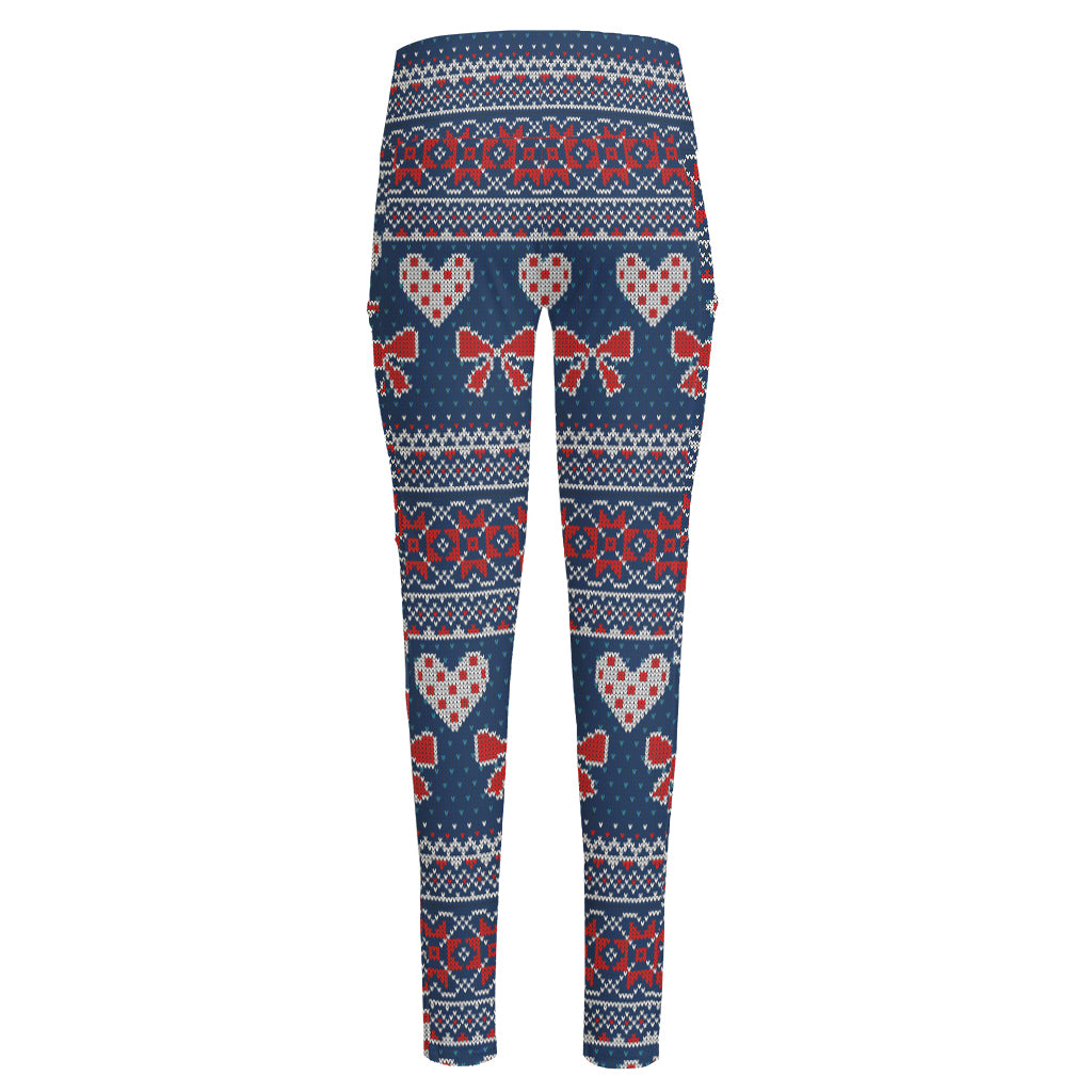 Valentine's Day Knitted Pattern Print High-Waisted Pocket Leggings