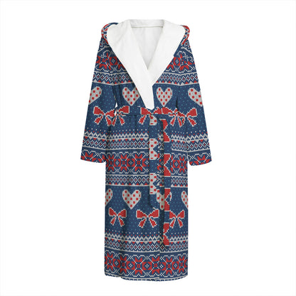 Valentine's Day Knitted Pattern Print Hooded Bathrobe