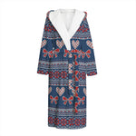 Valentine's Day Knitted Pattern Print Hooded Bathrobe