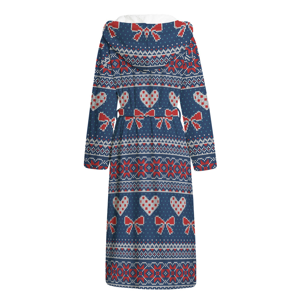 Valentine's Day Knitted Pattern Print Hooded Bathrobe