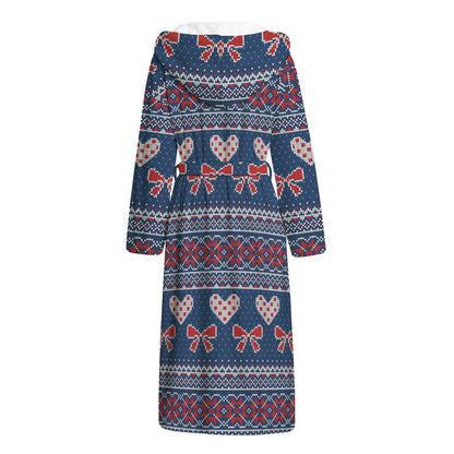 Valentine's Day Knitted Pattern Print Hooded Bathrobe
