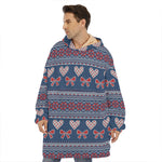 Valentine's Day Knitted Pattern Print Hoodie Blanket