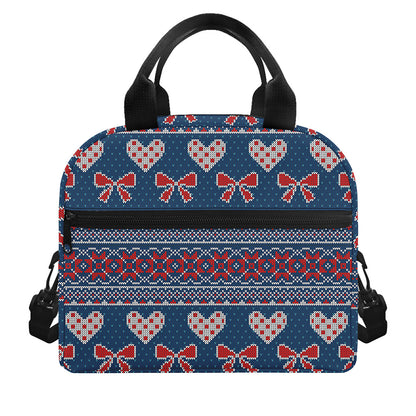 Valentine's Day Knitted Pattern Print Insulated Lunch Bag