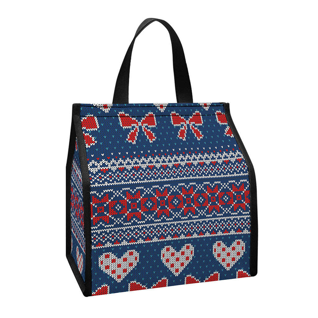 Valentine's Day Knitted Pattern Print Insulated Lunch Tote