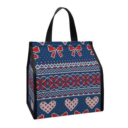 Valentine's Day Knitted Pattern Print Insulated Lunch Tote