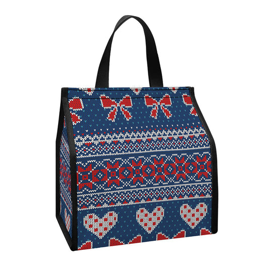 Valentine's Day Knitted Pattern Print Insulated Lunch Tote