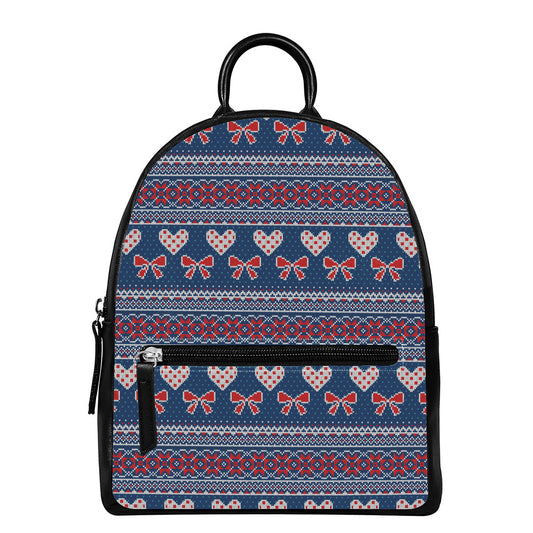 Valentine's Day Knitted Pattern Print Leather Backpack