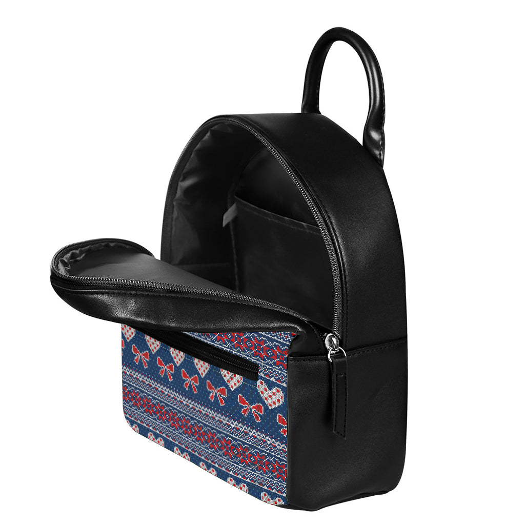 Valentine's Day Knitted Pattern Print Leather Backpack