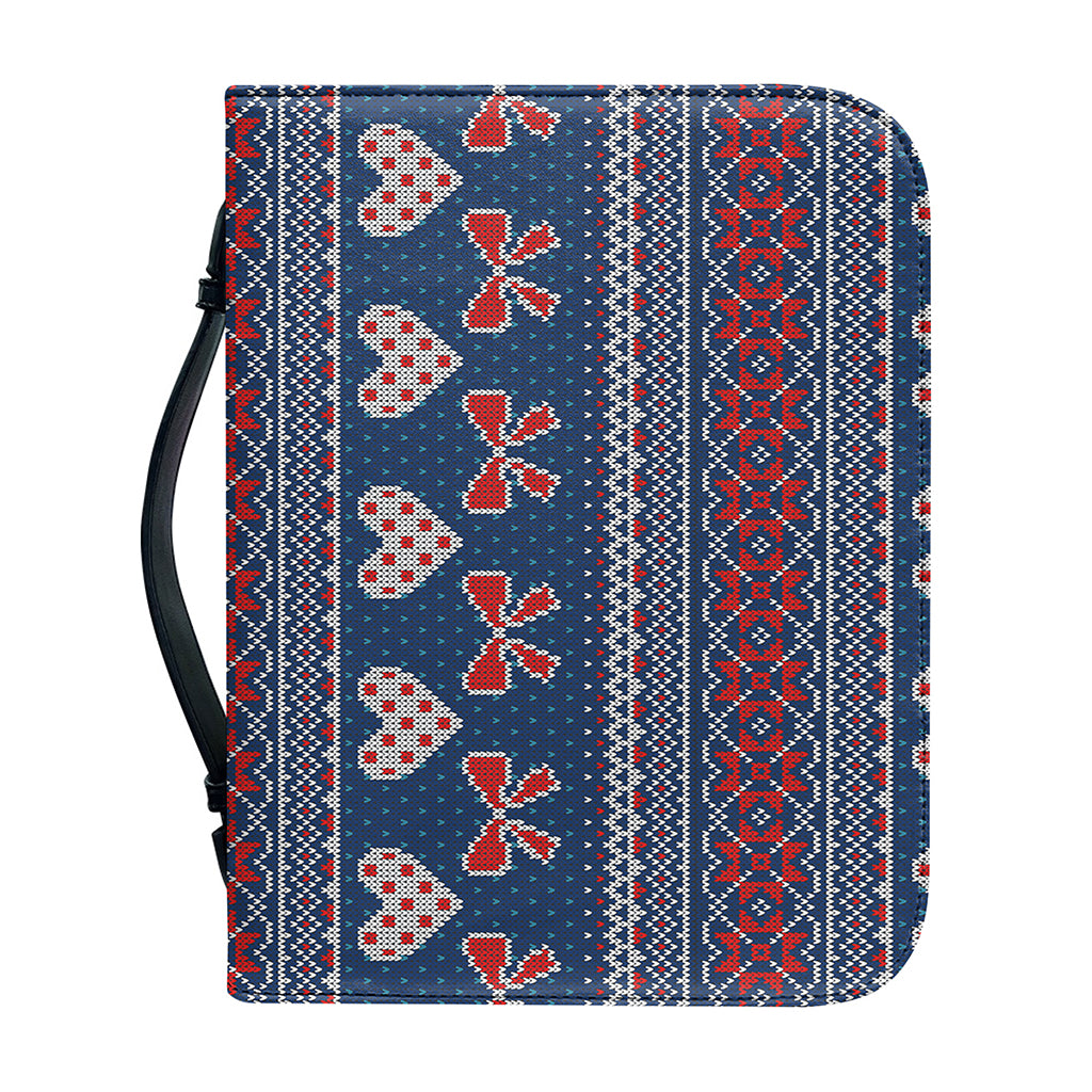 Valentine's Day Knitted Pattern Print Leather Bible Cover