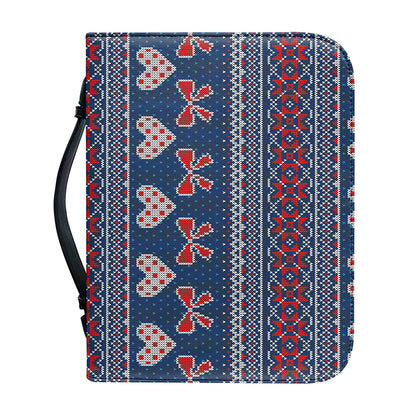 Valentine's Day Knitted Pattern Print Leather Bible Cover