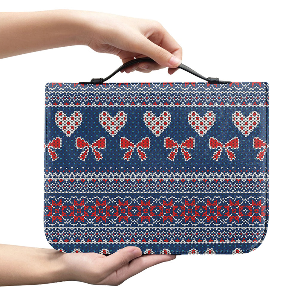 Valentine's Day Knitted Pattern Print Leather Bible Cover