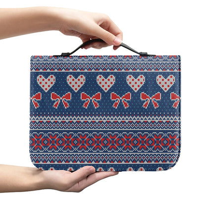Valentine's Day Knitted Pattern Print Leather Bible Cover