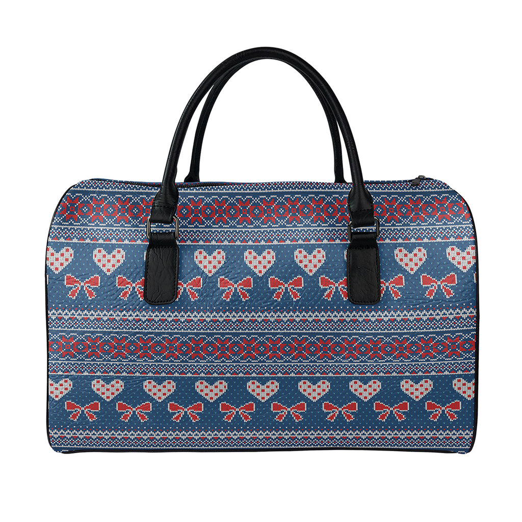 Valentine's Day Knitted Pattern Print Leather Duffle Bag