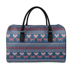 Valentine's Day Knitted Pattern Print Leather Duffle Bag