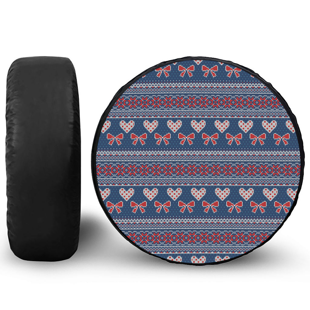 Valentine's Day Knitted Pattern Print Leather Spare Tire Cover
