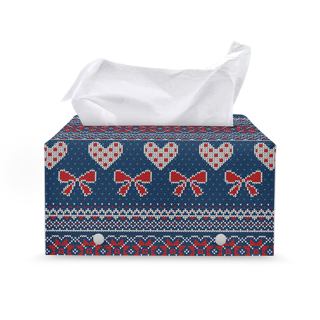 Valentine's Day Knitted Pattern Print Leather Tissue Box Cover