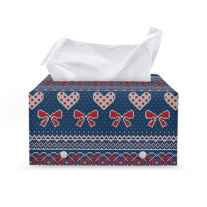 Valentine's Day Knitted Pattern Print Leather Tissue Box Cover