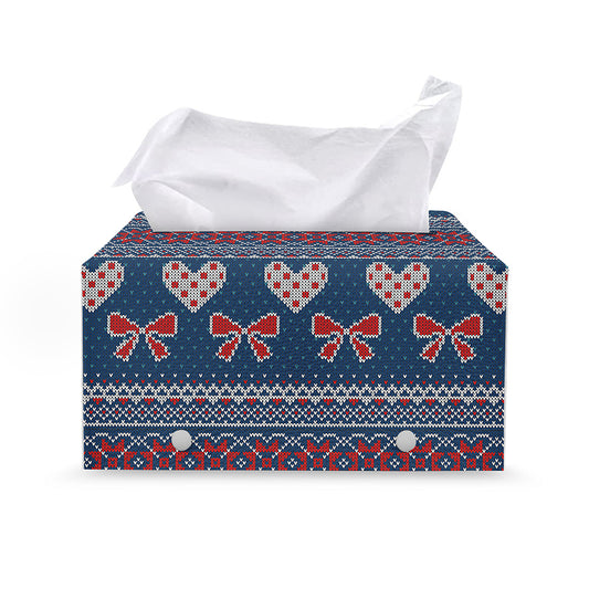 Valentine's Day Knitted Pattern Print Leather Tissue Box Cover