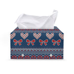 Valentine's Day Knitted Pattern Print Leather Tissue Box Cover