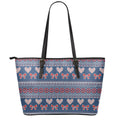 Valentine's Day Knitted Pattern Print Leather Tote Bag With Zipper