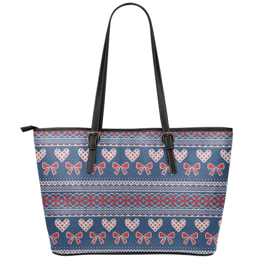 Valentine's Day Knitted Pattern Print Leather Tote Bag