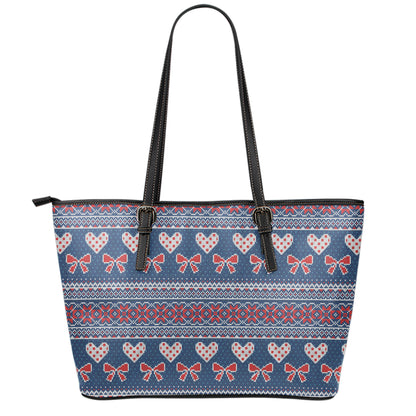 Valentine's Day Knitted Pattern Print Leather Tote Bag