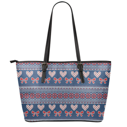 Valentine's Day Knitted Pattern Print Leather Tote Bag