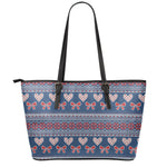 Valentine's Day Knitted Pattern Print Leather Tote Bag