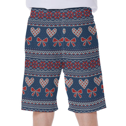 Valentine's Day Knitted Pattern Print Men's Beach Shorts