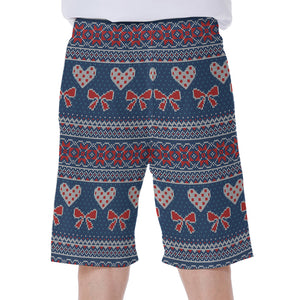 Valentine's Day Knitted Pattern Print Men's Beach Shorts