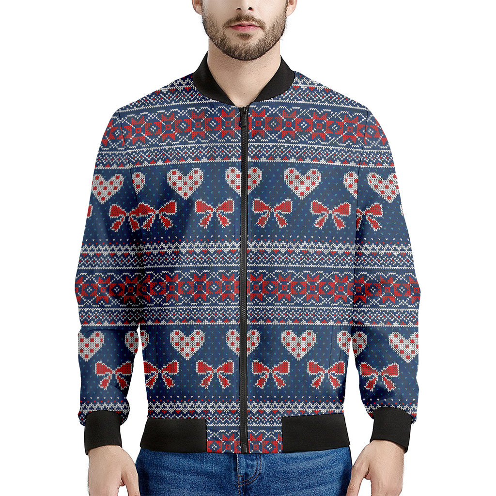 Valentine's Day Knitted Pattern Print Men's Bomber Jacket