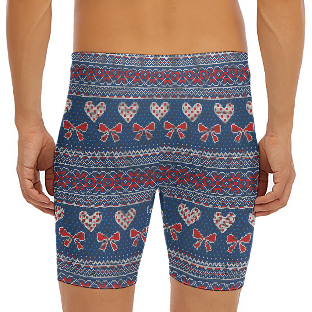 Valentine's Day Knitted Pattern Print Men's Long Boxer Briefs