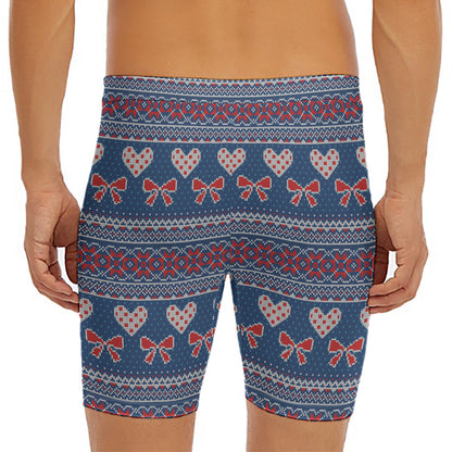 Valentine's Day Knitted Pattern Print Men's Long Boxer Briefs