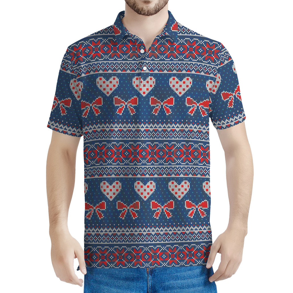 Valentine's Day Knitted Pattern Print Men's Polo Shirt