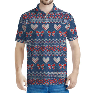 Valentine's Day Knitted Pattern Print Men's Polo Shirt