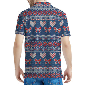 Valentine's Day Knitted Pattern Print Men's Polo Shirt