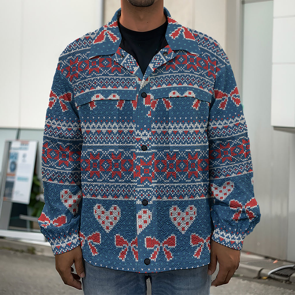 Valentine's Day Knitted Pattern Print Men's Shirt Jacket