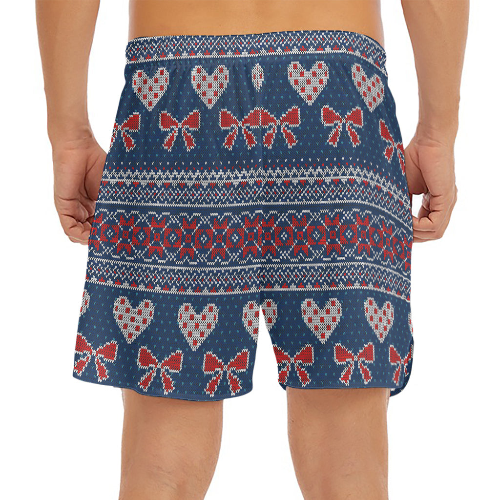 Valentine's Day Knitted Pattern Print Men's Split Running Shorts