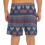 Valentine's Day Knitted Pattern Print Men's Split Running Shorts