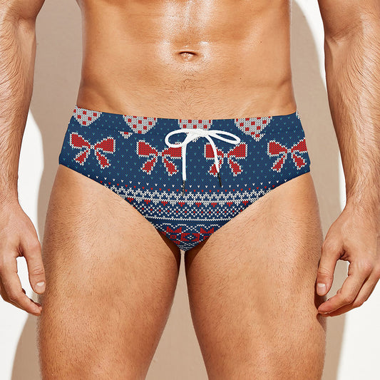 Valentine's Day Knitted Pattern Print Men's Swim Briefs